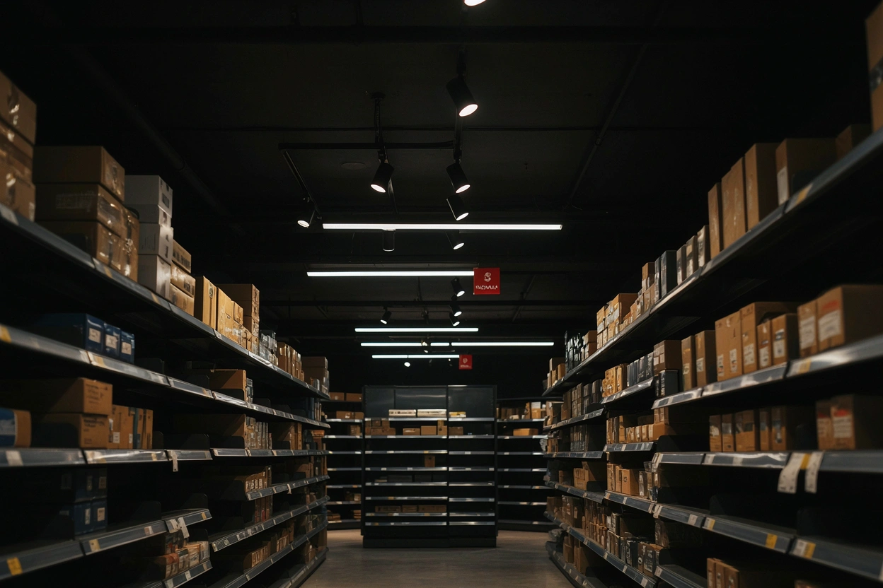 Entrepôt éclairé par des suspensions LED industrielles